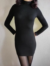 Short-Dress Wear Tight Long-Sleeve High-Collar Sexy Black Mini Sports Womens Summer
