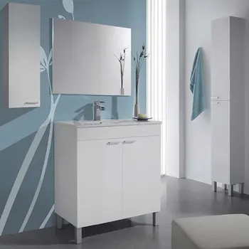

Pack Furniture bathroom White Color Brightness (Cabinet + Basin CERAMIC + Mirror + Wardrobe Aerial + Column)