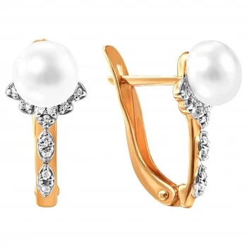 

Примаэксклюзив earrings with pearls and cubic zirconia in red gold