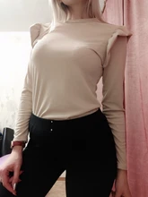 Shirts Simplee Women's Top Knit Winter Casual Fashion New Khaki Slim Solid Round-Neck