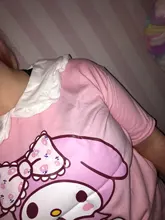 Camiseta japonesa de manga corta con estampado de dibujos animados para mujer, blusa rosa con cuello de muñeca, playera holgada suave para chica