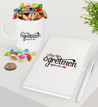 

Personalized Custom Online Teacher White Notebook Pen Sugary Mug Seti-1