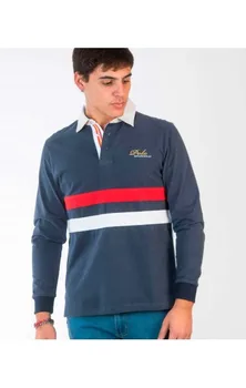 

Spagnolo two stripe mens long sleeve Polo shirt blue