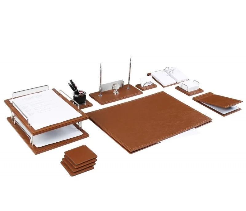 Zenia роскошный кожаный Настольный набор, набор блокнотов с именной табличкой, двойной лоток, настольный органайзер, Офисные аксессуары, аксессуары для стола