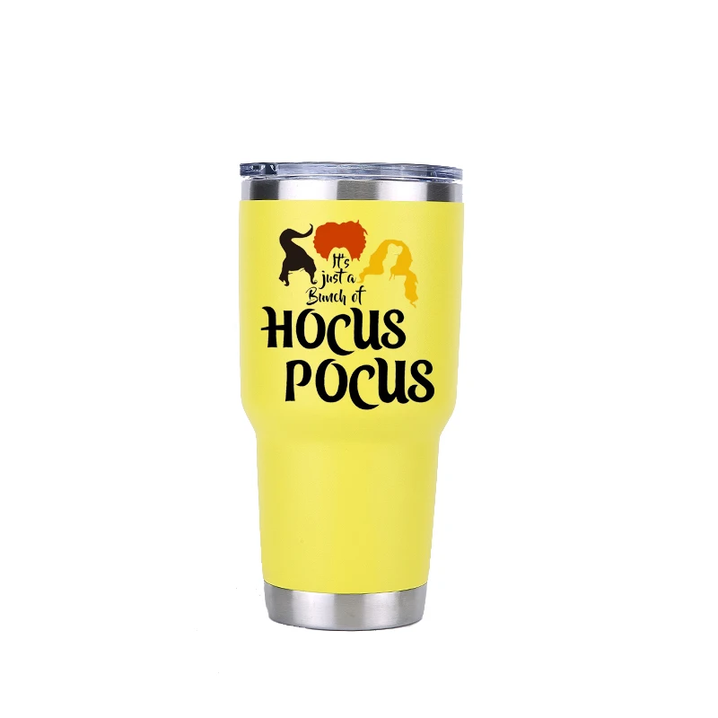 30oz yellow Хэллоуин hous Pocus 20 унций тумблер путешествия автомобиль пивная кружка с двойными стенками Изолированная вакуумная фляжка из нержавеющей стали Термос кофейные кружки - Цвет: 30oz yellow