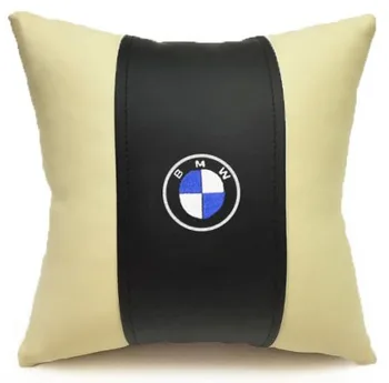 

Eco-leather cushion with BMW logo (size: 32x32 cm, color: beige with black insert, removable pillowcase with zipper)