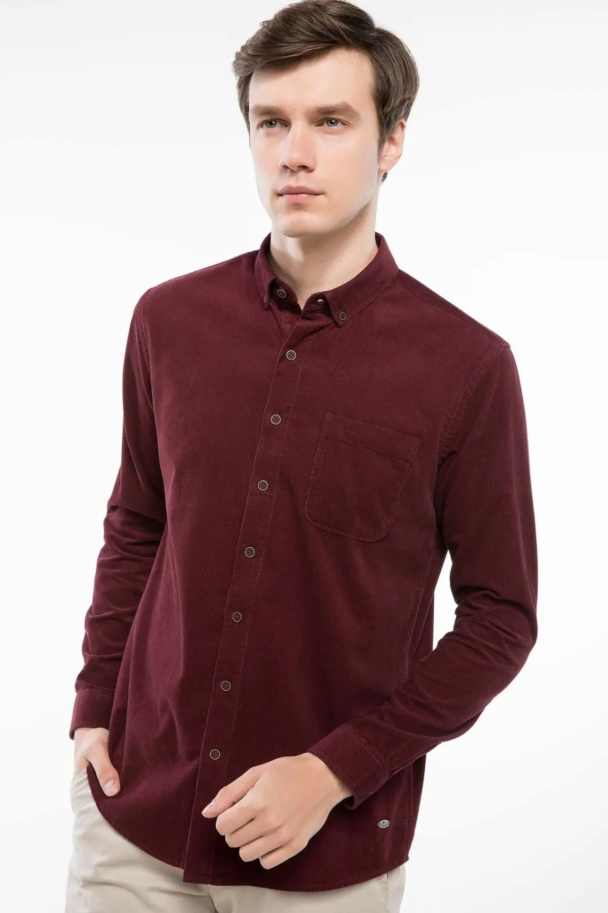 Kopen Defacto Mannen Herfst Effen Kleur Katoenen Shirt Alle Match Lange Mouw Mannelijke Pocket Retro Blouse Shirt J1153AZ18WN