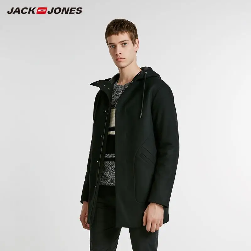 JackJones зимняя мужская парка с капюшоном шерстяное пальто Повседневная Длинная стеганая куртка пальто мужская одежда 218427506