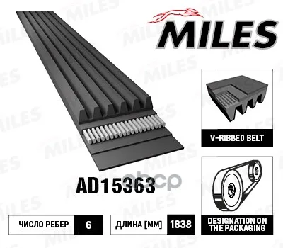 Ремень П/К 6dpk1838 Материал Epdm Miles Ad15363 Miles арт. AD15363
