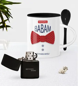 

Personalized Custom Handsome Dad Black Spoon Mug Gasoline Lighter Seti-6