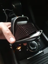 PURDORED 1 pc hombres de negocios titular de la tarjeta de cuero genuino titular de la tarjeta de crédito de las mujeres de la cremallera bolsillo tarjetero Unisex cremallera monedero de la moneda