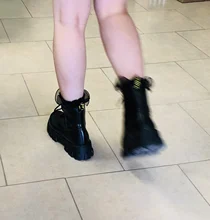 Oxford-Shoes Platforms Ankle-Boots Lace-Up Spring Female Black Botas Woman Wedges Motorcycle