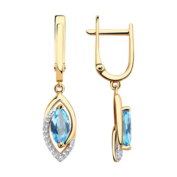 

Sokolov drop earrings with stones in gold with Topaz and cubic zirconia, fashion jewelry, 585, women's male, long earrings