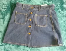 Skirt Summer Pocket A-Line Denim Short Belt High-Waist Women Causal Button with LISM