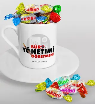 

Personalized Office Administration Öğretmeni Turkish coffee Cup and Haribo Candy Gift Set