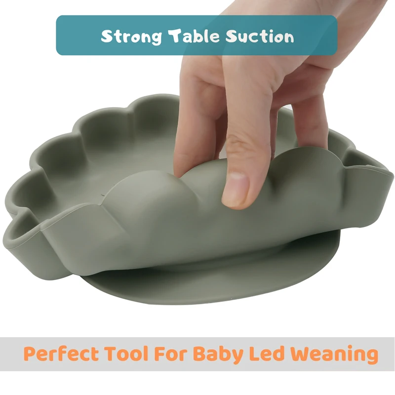 3pcs Baby Plate Spoon Fork Feeding Solid Food Children's Tableware Silicone Sucker Flower Shape Dishes Plates Dining Appliance 6