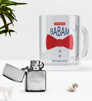 

Personalized Custom Handsome Dad Glass Mug Cup Gasoline Lighter Seti-6