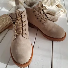 BeauToday-Botas de nieve de lana de piel auténtica para mujer, zapatos de plataforma con cordones y punta redonda, longitud hasta el tobillo, hechos a mano, para invierno, 03281