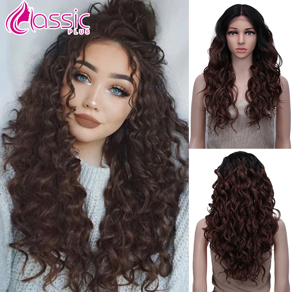 

Synthetic Lace Front Wigs For Black Women 24 Inch 13*4 Deep Wave Ombre Burgundy Brown Natural Wavy Wig Classic Plus Cosplay Wigs