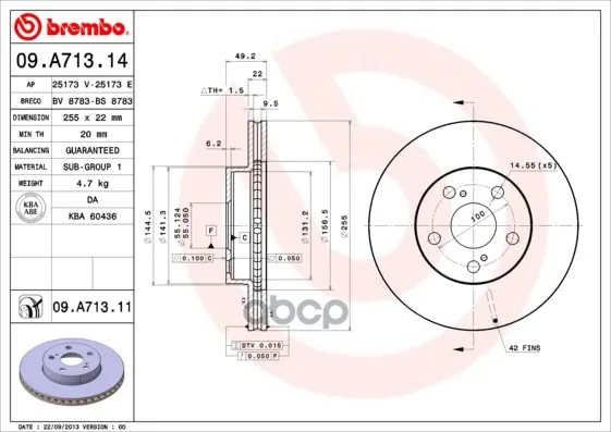 Диск Тормозной Uv Coated | Перед | Toyota Prius Hatchback(_w2_) 1.5(Nhw2_) 08.2003- 03.2009 Brembo арт. 09A71311