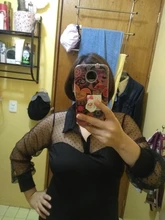 Patchwork Blouse Top Mesh Lace Blusas Long-Sleeve Transparent ZANZEA Sexy Plus-Size Summer