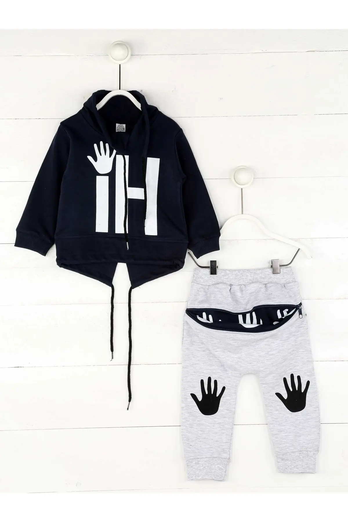 

Navy blue Gray Seasonal Male Child 2 li Suit