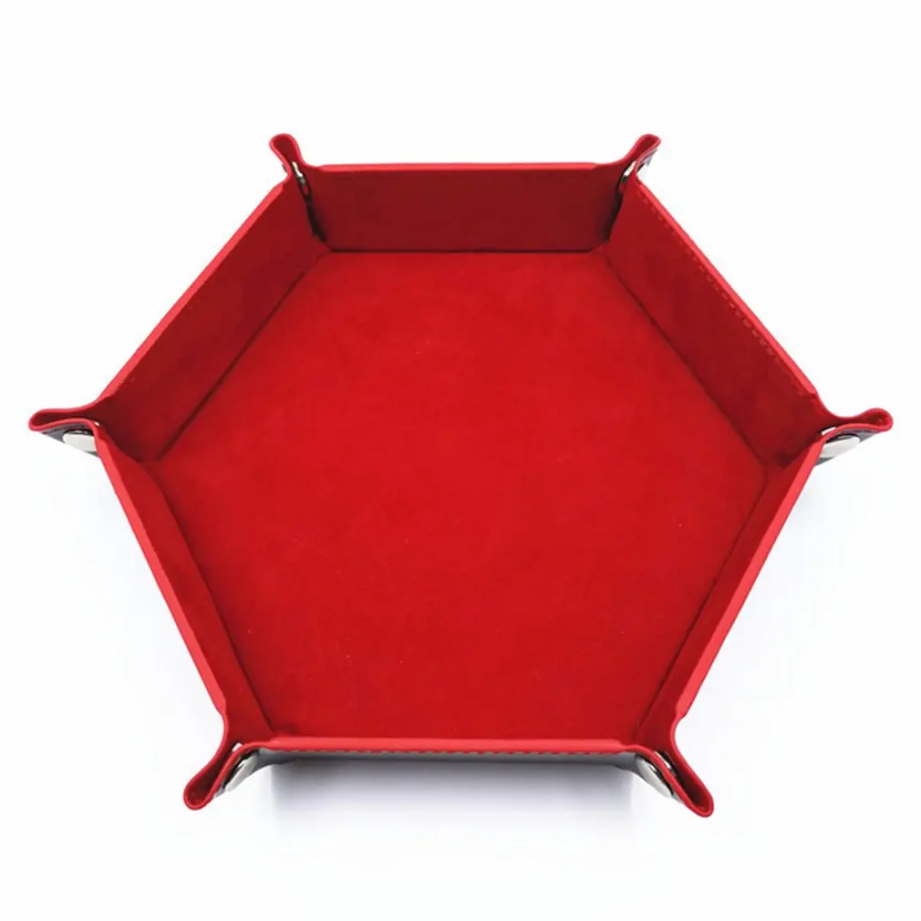 

Foldable Dice Tray Box PU Leather Folding Hexagon Coin Square Tray Dice Game 6 Colors