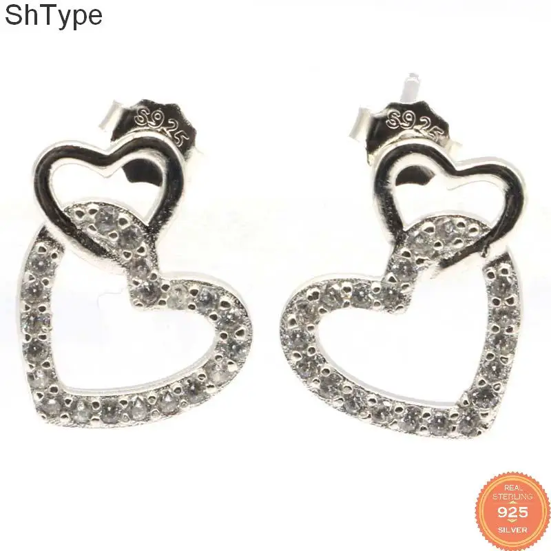 

14x13mm 2020 Infinity Love Heart Silver Earrings 925 Sterling Silver Bright Zircon For Woman's Daily Wear Earrings