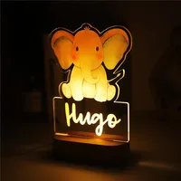 Personalized Baby Elephant Lion LED USB Night Light Custom Name Acrylic Lamp 3