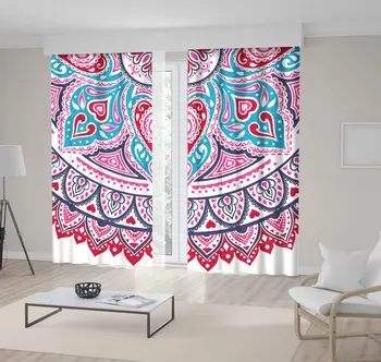 

Curtain Floral Paisley Medallion Pattern Ethnic Mandala Ornament Style Red Navy Blue Fuchsia Artwork Printed