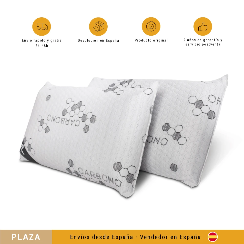 DON DESCANSO Pack 2 Almohadas 70x38cm. Carbono Activo con Copos Viscoelastica, Firmeza Media, Ergonómica, Transpirable
