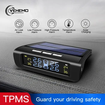 

Tire Pressure Monitoring System 4PCS Sensor Car Tire Pressure Alarm TPMS Solar Energy Vehicles Windshield LCD Color Screen USB