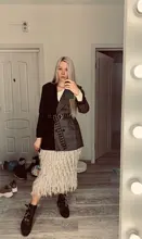 Crochet Skirt Feather-Sweater A-Line Midi Grey Long Designer High-Waist Fashion Women