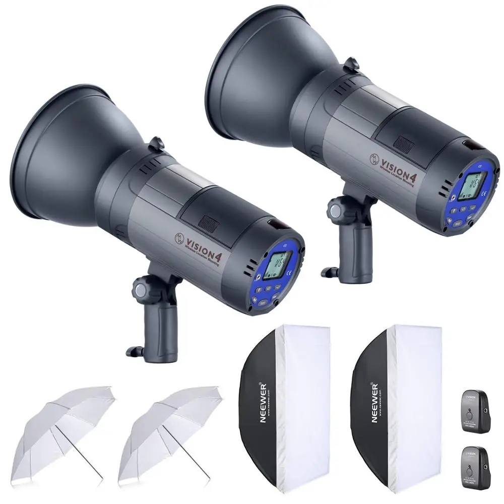 Neewer 600W Battery Powered Outdoor Studio Flash Strobe Lighting Kit:VISION4 Monolight,Translucent Umbrella,Rectangular Softbox