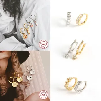 

Europe Punk S925 Sterling Silver Hoop Earrings For Woman Engagement Wedding Party Luxury Bling Crystal Trendy For Lovers' Gift
