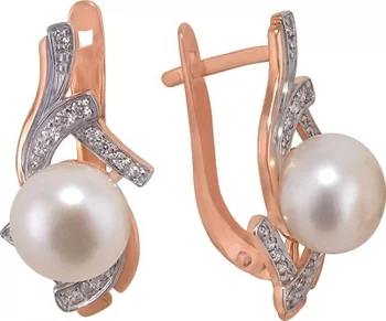 

Примаэксклюзив earrings with pearls and cubic zirconia in red gold
