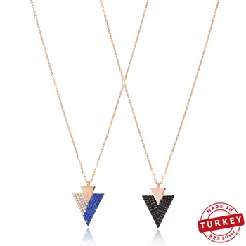 

MINT Jewelry Silver Inlaid Triangle Charm Design Turkish Handmade 925 Sterling Silver Necklace