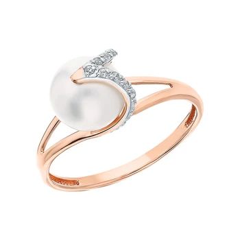 

Gold ring with cubic zirconia and pearls cultured sunlight sample 585