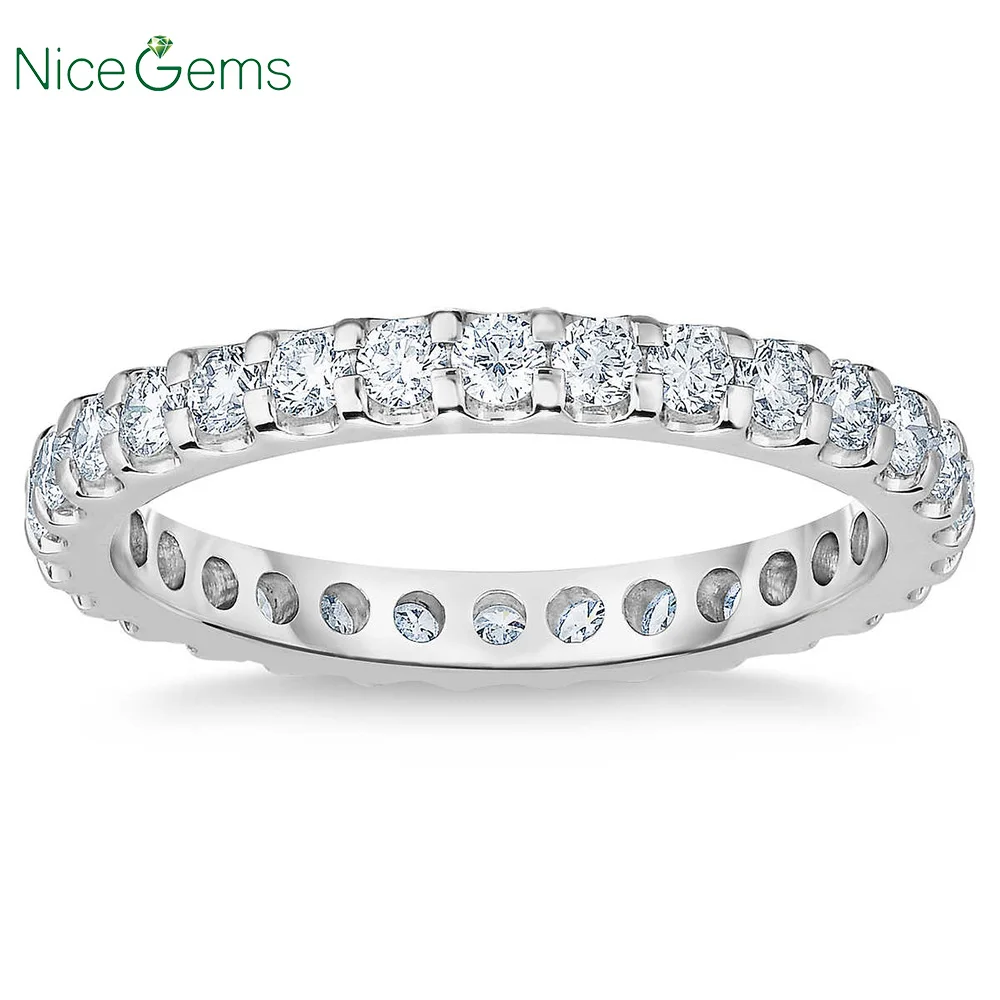 NiceGems, Платиновое кольцо вечности, круглый бриллиант, 1,00 ctw, Муассанит, обручальное кольцо, кольцо вечности, обручальное кольцо VVS1