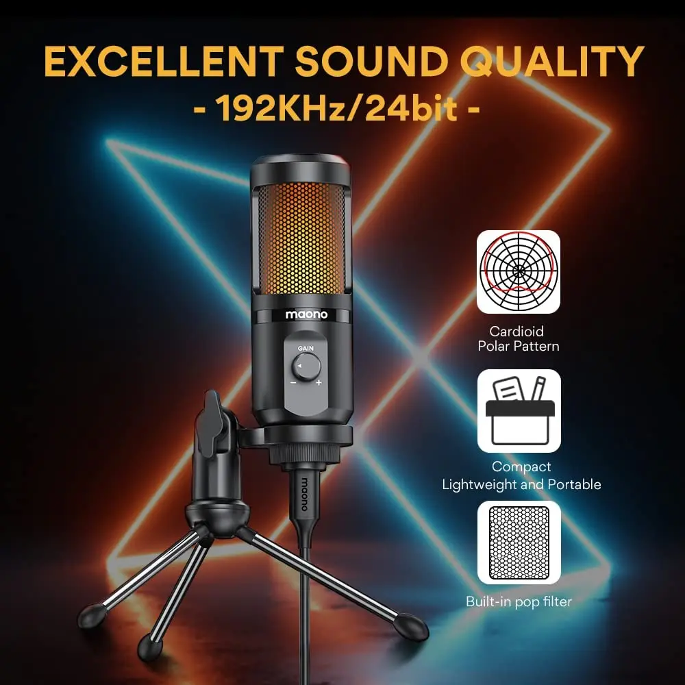 MAONO Gaming USB Microphone Desktop Condenser Podcast Microfono Recording Streaming Microphones With Breathing Light PM461TR RGB