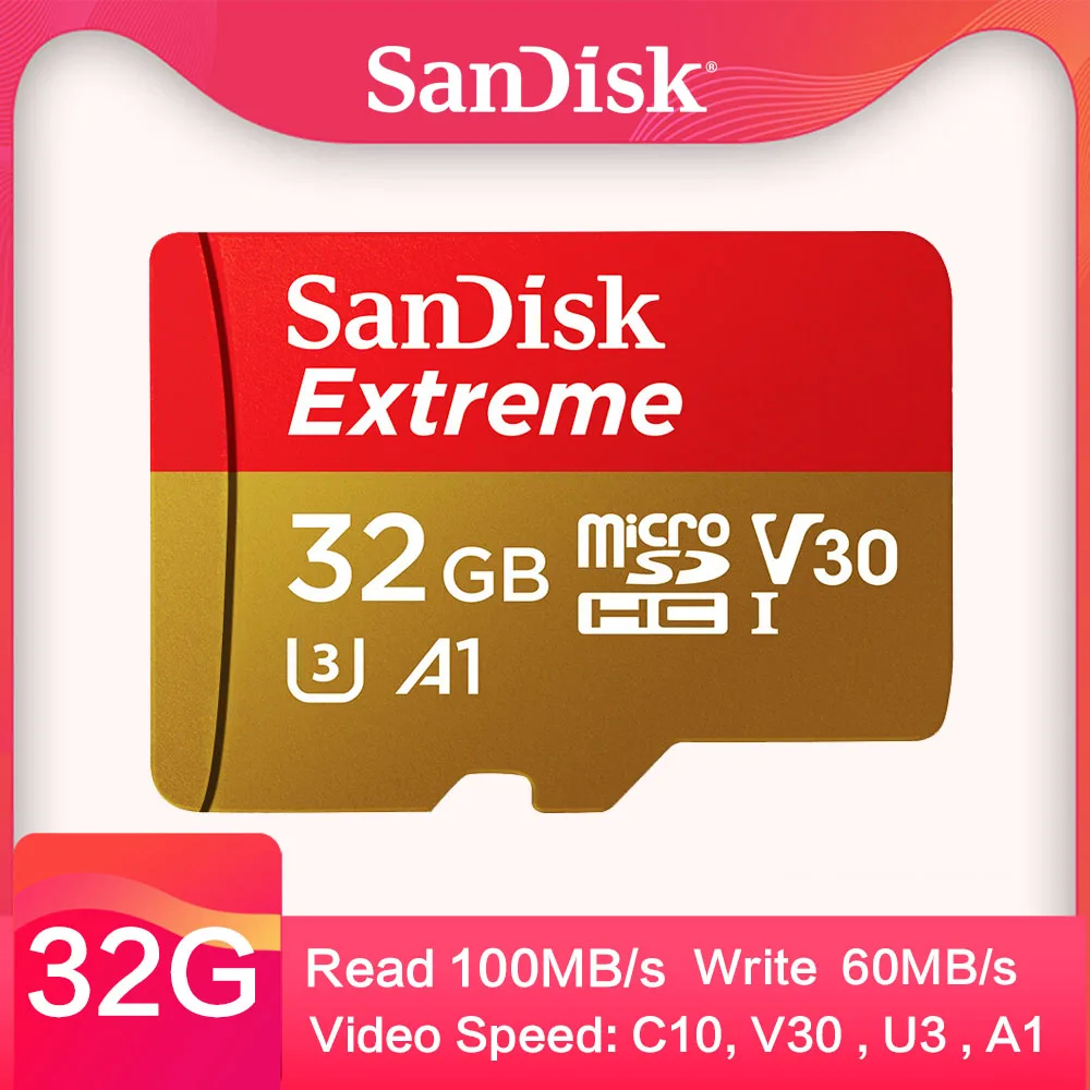 Карта Micro SD SanDisk Extreme 32 ГБ класс 10 U3 100 МБ/с./с 16 64 microSD TF карта 128 Гб поддержка