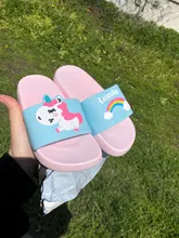 Suihyung-Zapatillas de unicornio arcoíris para niños y niñas, zapatos de playa para niños, pantuflas suaves para interiores