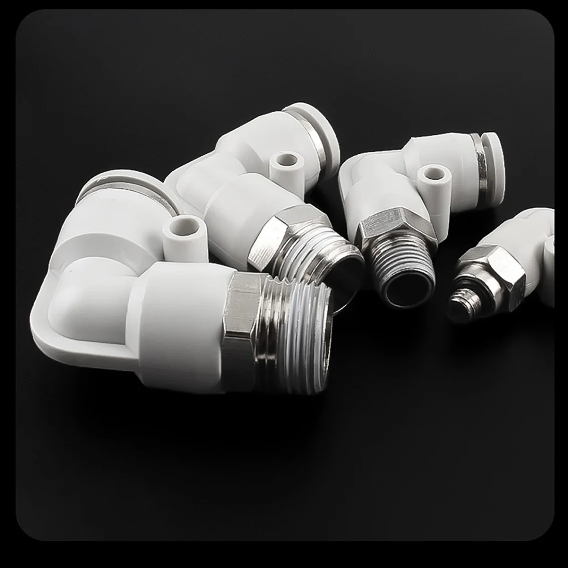 

10Pcs Copper Nickel Plated M5，1/8"，1/4"，3/8"，1/2" Pneumatic Converter White Elbow External thread Straight Through Quick Fitting