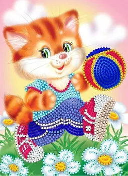 

Embroidery with beads kitten with мячом-12х16 set (beads b/w)
