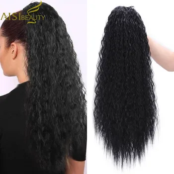 

AISI Beauty Kinky Curly Ponytail Extension for Women Synthetic Drawstring Corn Hair Piece for Women Black Brown Hair