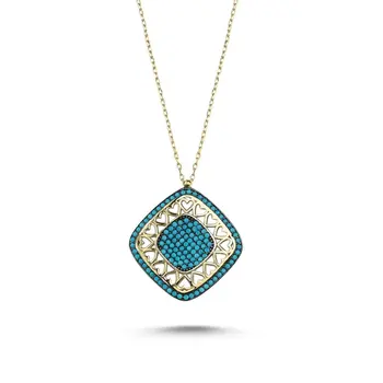 

Angemiel 925 Silver Nano Turquoise Stone Heart Square Pendant-Gold Plated
