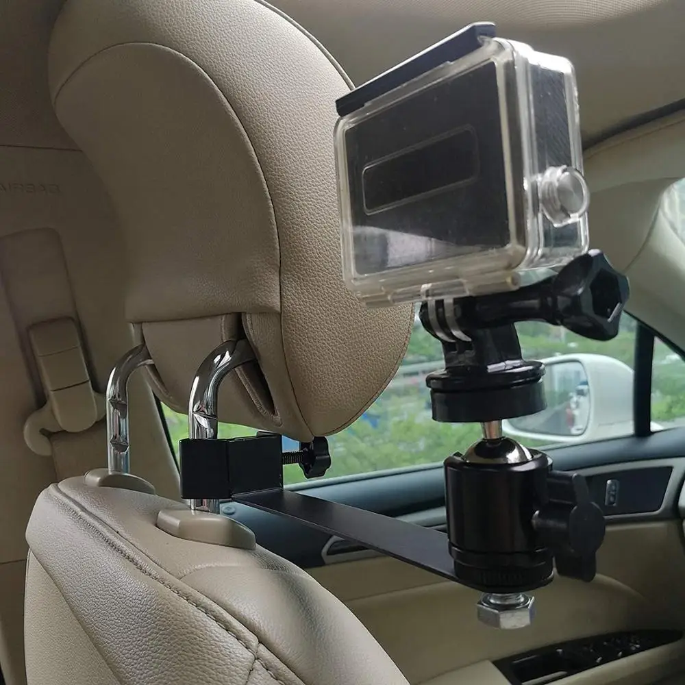Крепление на подголовник автомобиля с поворотной камерой с шаровой головкой для Gopro SJCAM OSMO Action camera s-лучшая автомобильная камера с креплением для гоночных видео
