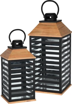 

SET 2 lanterns. Manufactured BLACK & NATURAL wood, METAL in black and doors with CRYSTALS. Dimen 1-50 x 25.x 25cm. 2-45x20x20cm