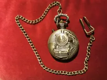 Reloj de bolsillo de cuarzo con esfera Vintage, luminoso, LED, cadena de bronce tallado, tren de vapor, Steampunk, Motor, Retro, FOB, hora