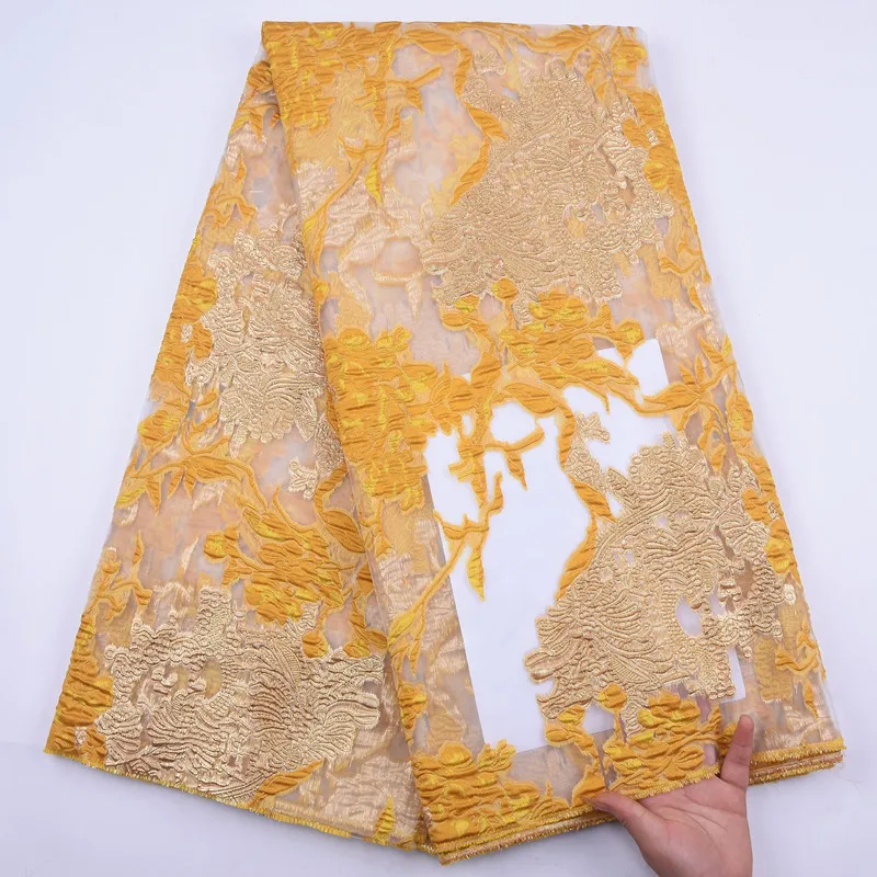 African Tulle Lace Fabric Satin Nigerian Brocade Gild Jacquard Sewing Wedding Party Dress Women Cloth